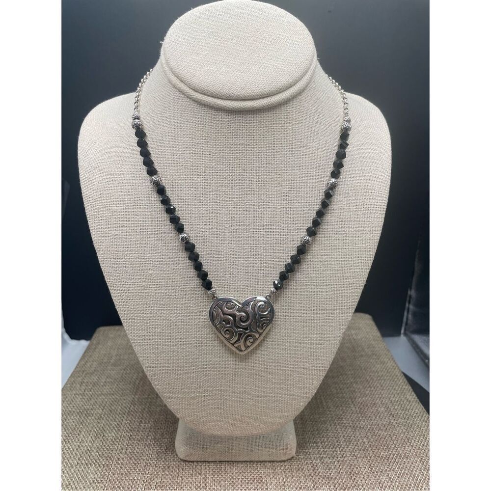 Vintage Brighton Heart Necklace Glass Black Beads